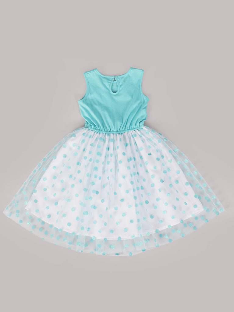 Pspeaches Sky blue & White Cotton Dress (D25002315)