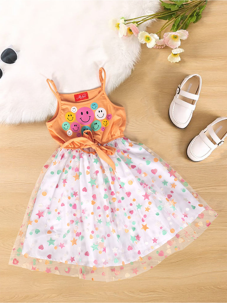 Pspeaches Orange & White Cotton Dress (D25002416)