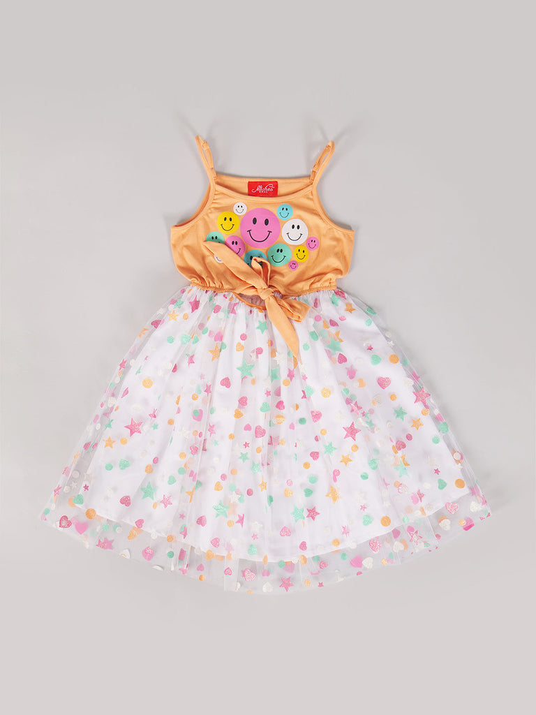 Pspeaches Orange & White Cotton Dress (D25002416)