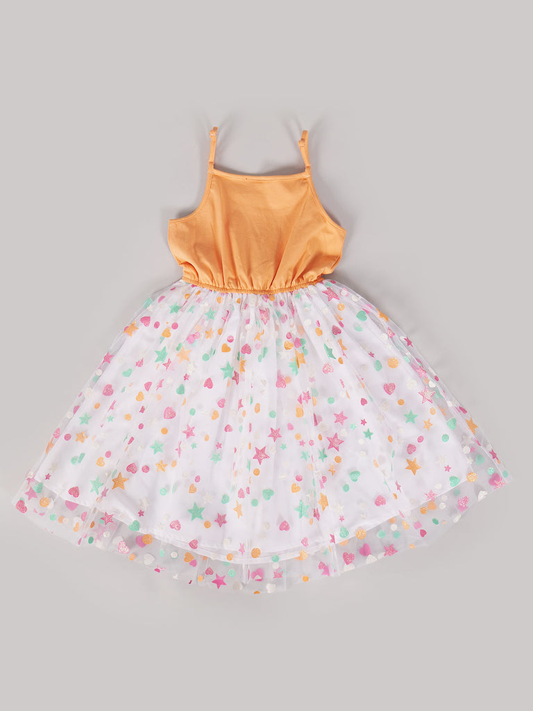 Pspeaches Orange & White Cotton Dress (D25002416)