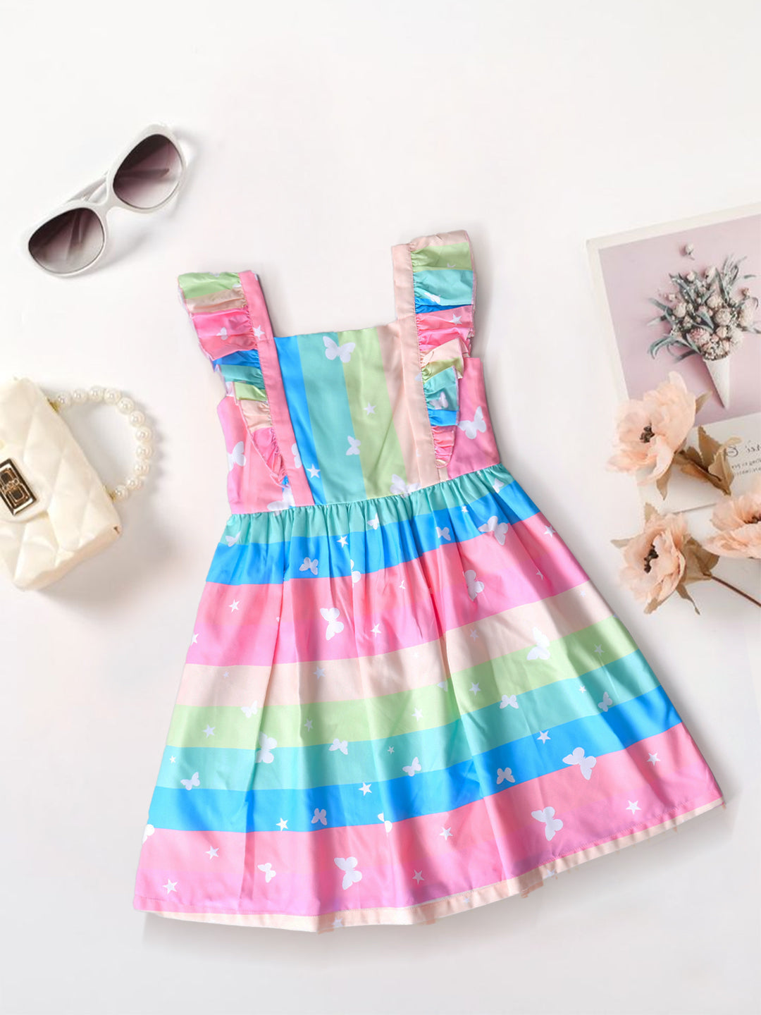 Rayon Dress With Ruffle Sleeves & Waist Tie (D25002618)