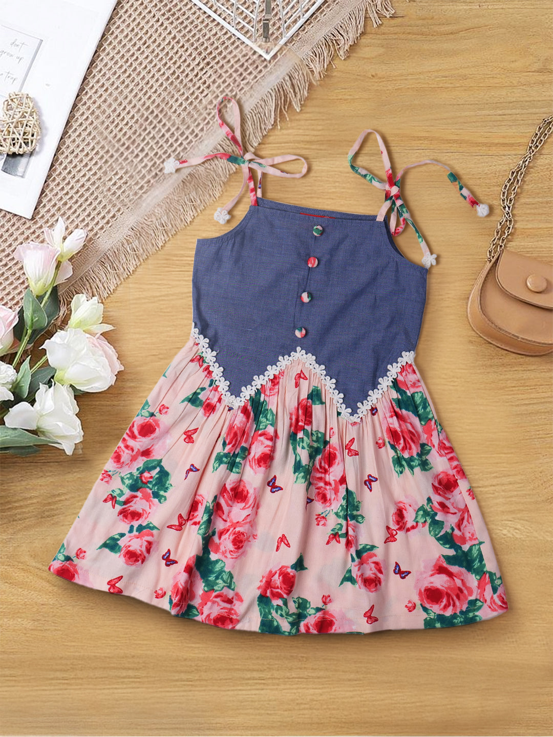 Multi-Color Chambray & Rayon Dress (D25003627)