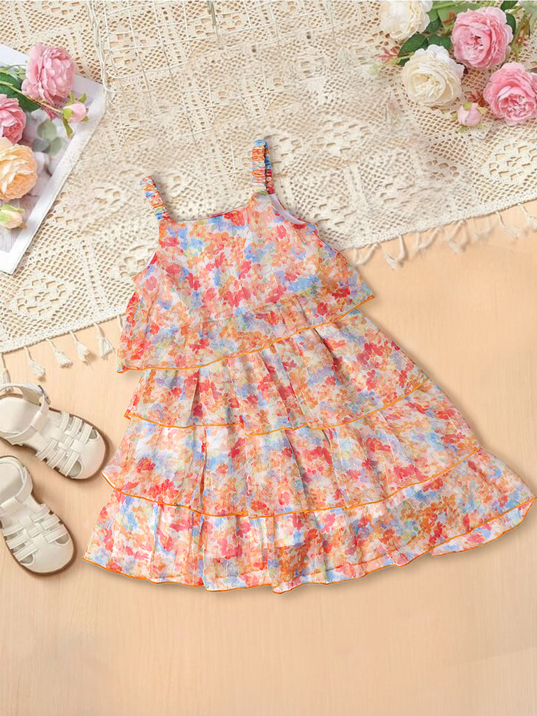 Mustard Chiffon Printed Dress (D25008041)