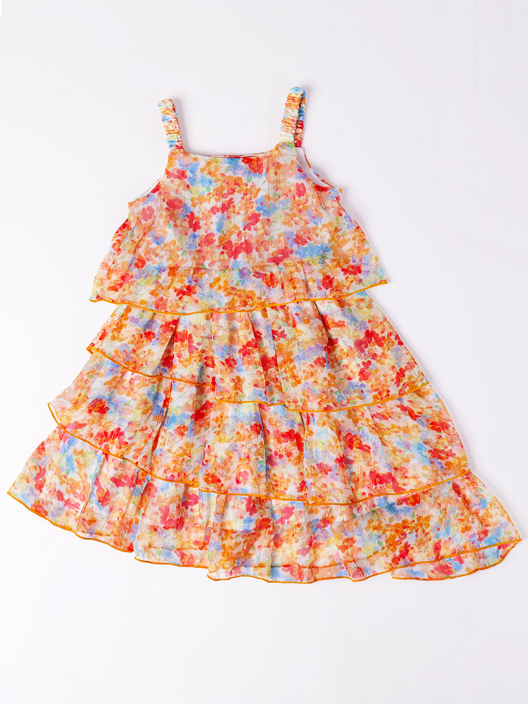 Mustard Chiffon Printed Dress (D25008041)