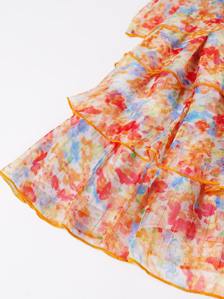 Mustard Chiffon Printed Dress (D25008041)