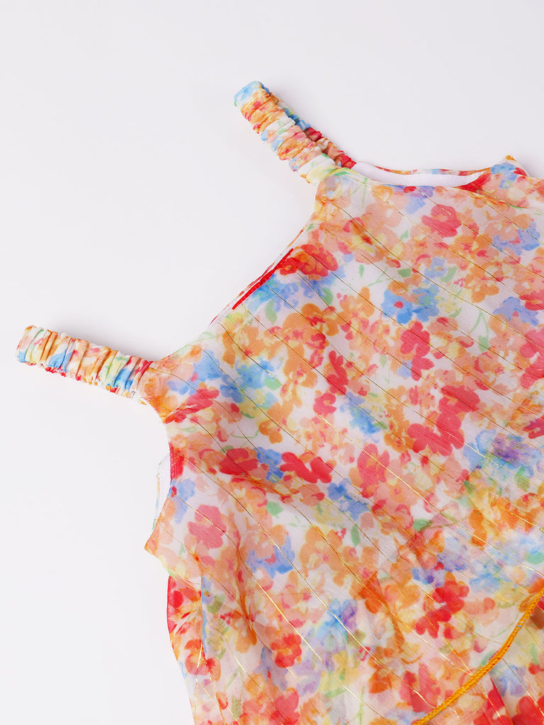 Mustard Chiffon Printed Dress (D25008041)