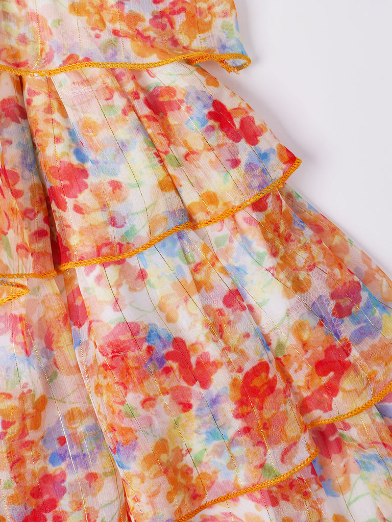 Mustard Chiffon Printed Dress (D25008041)