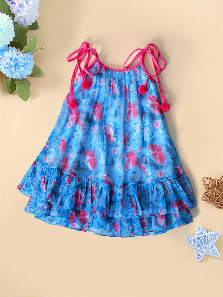 Blue Georgette Dress With Ruffle Hem (D25016566)