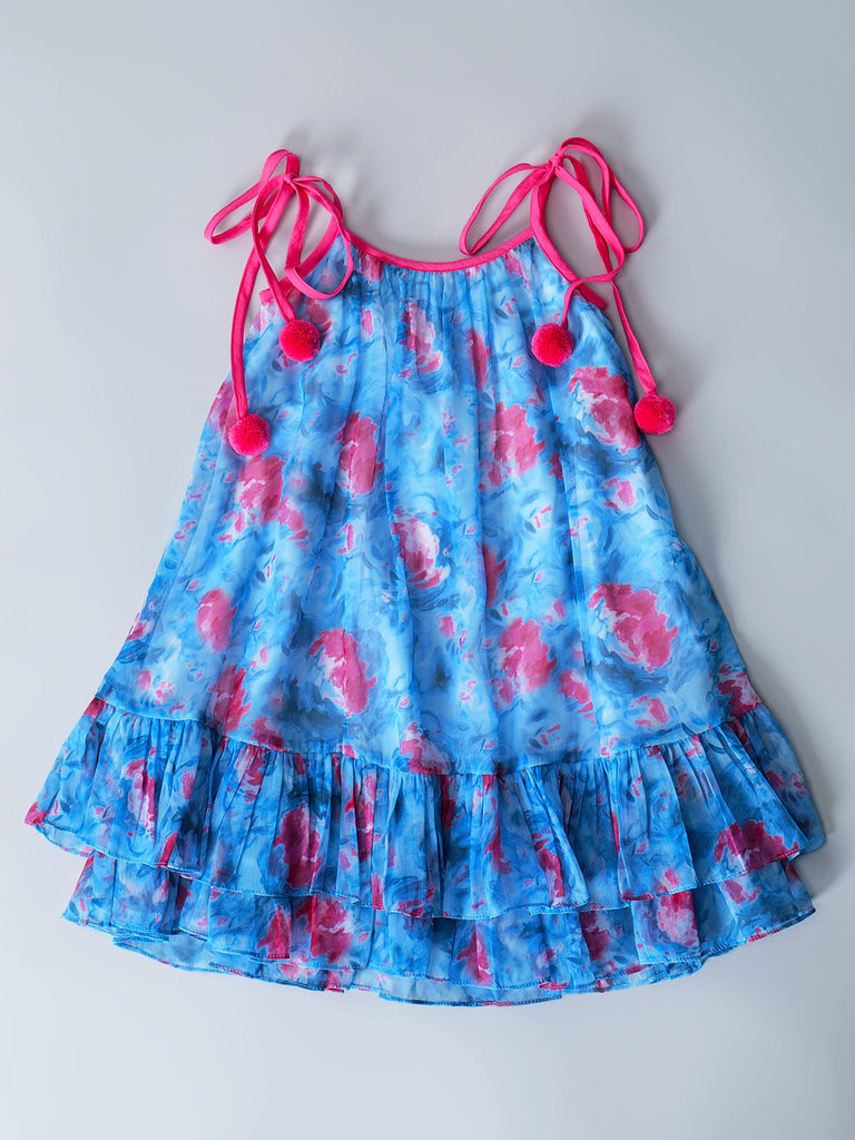 Blue Georgette Dress With Ruffle Hem (D25016566)