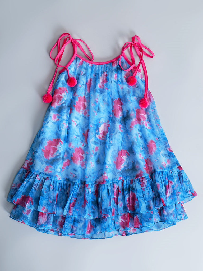 Blue Georgette Dress With Ruffle Hem (D25016566)