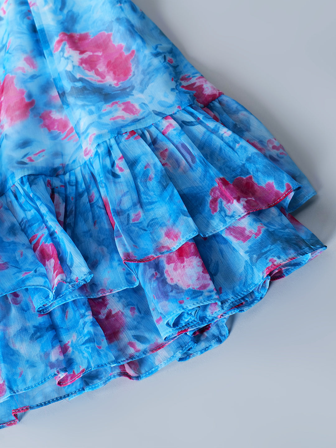 Blue Georgette Dress With Ruffle Hem (D25016566)
