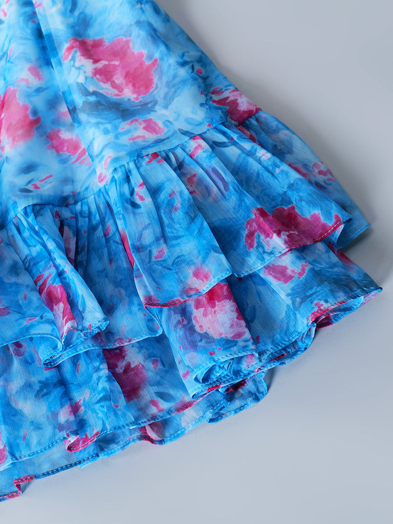 Blue Georgette Dress With Ruffle Hem (D25016566)