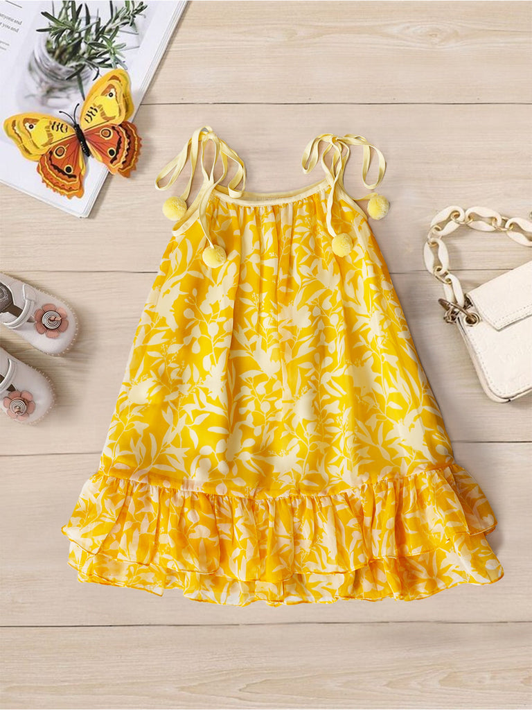 Yellow Georgette Dress With Ruffle Hem (D25016667)