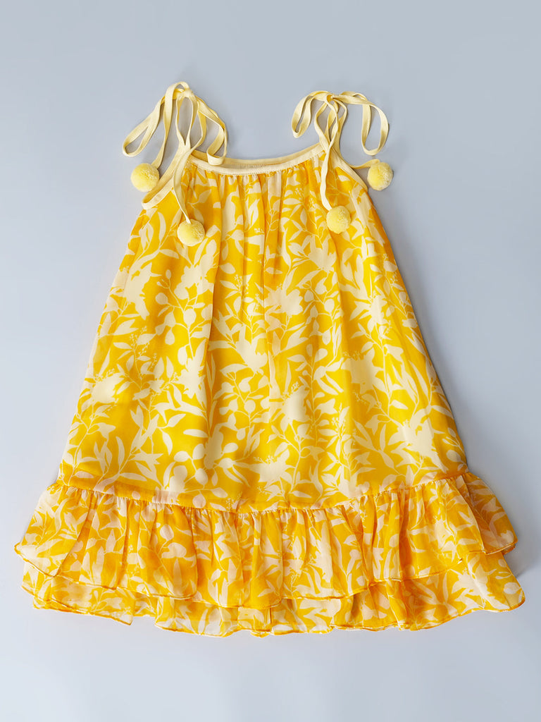 Yellow Georgette Dress With Ruffle Hem (D25016667)