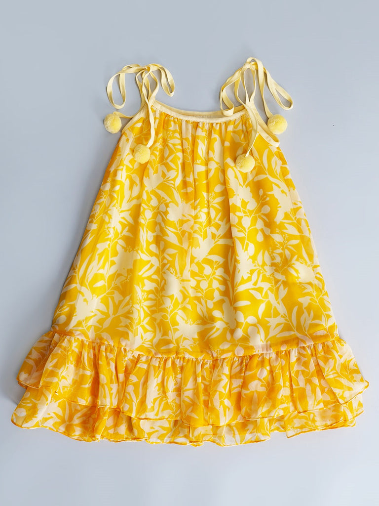 Yellow Georgette Dress With Ruffle Hem (D25016667)