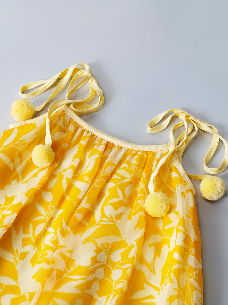 Yellow Georgette Dress With Ruffle Hem (D25016667)