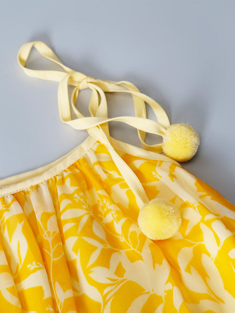Yellow Georgette Dress With Ruffle Hem (D25016667)