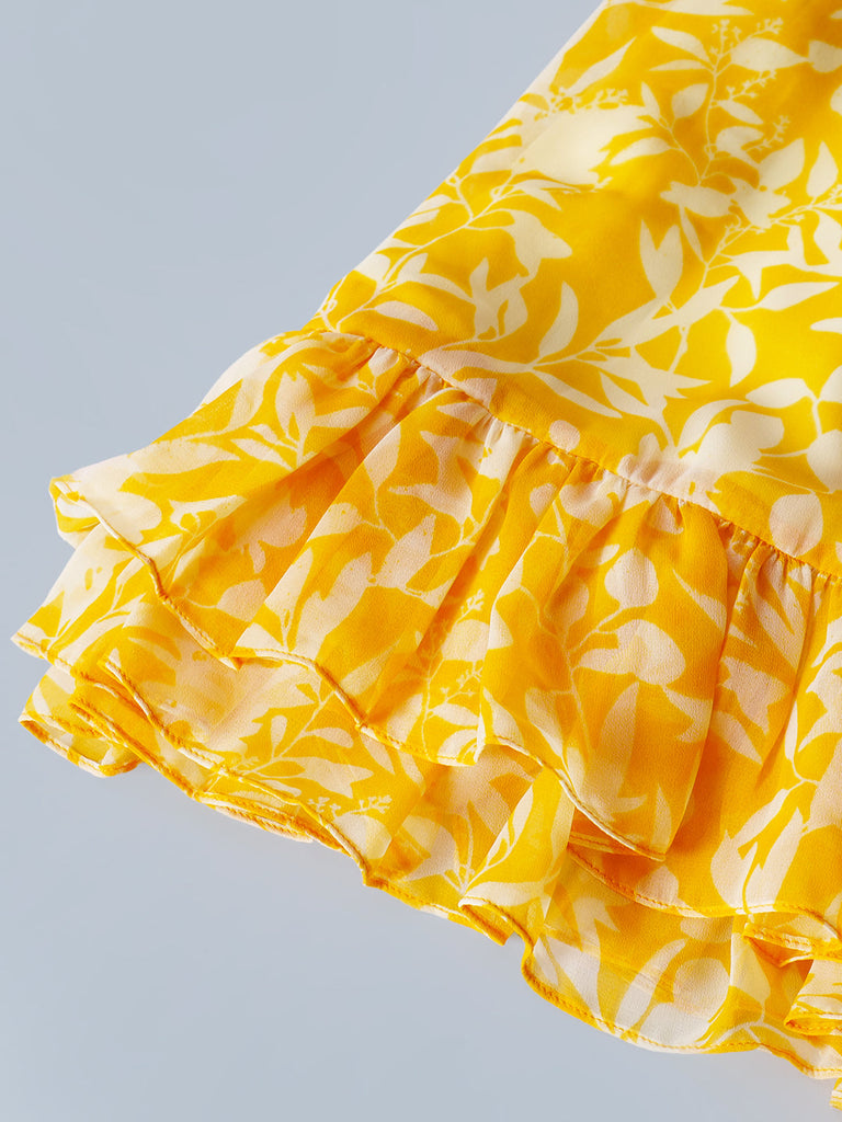 Yellow Georgette Dress With Ruffle Hem (D25016667)