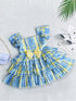 Blue And Yellow Cotton Check Dress (D25017469)