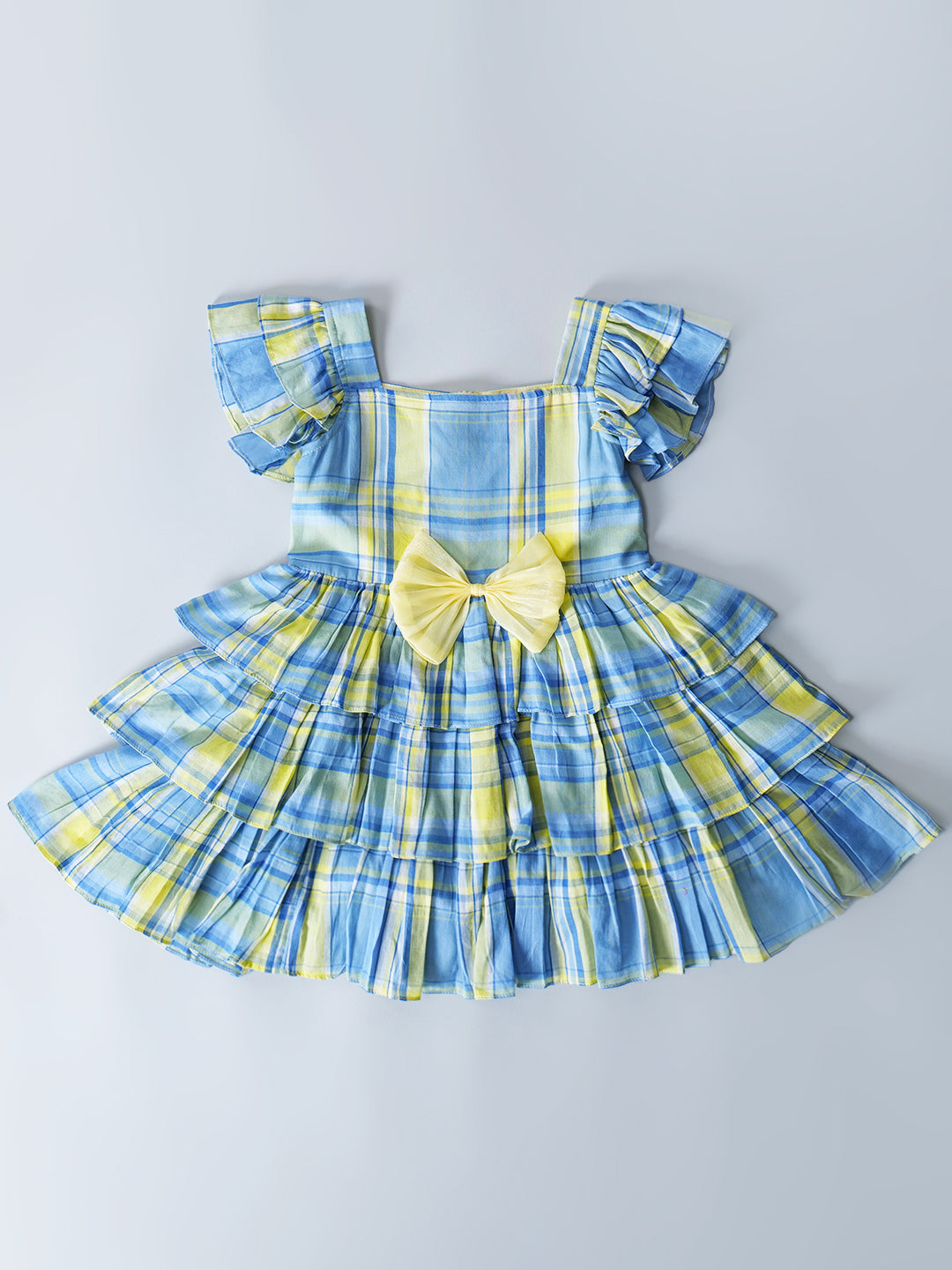 Blue And Yellow Cotton Check Dress (D25017469)
