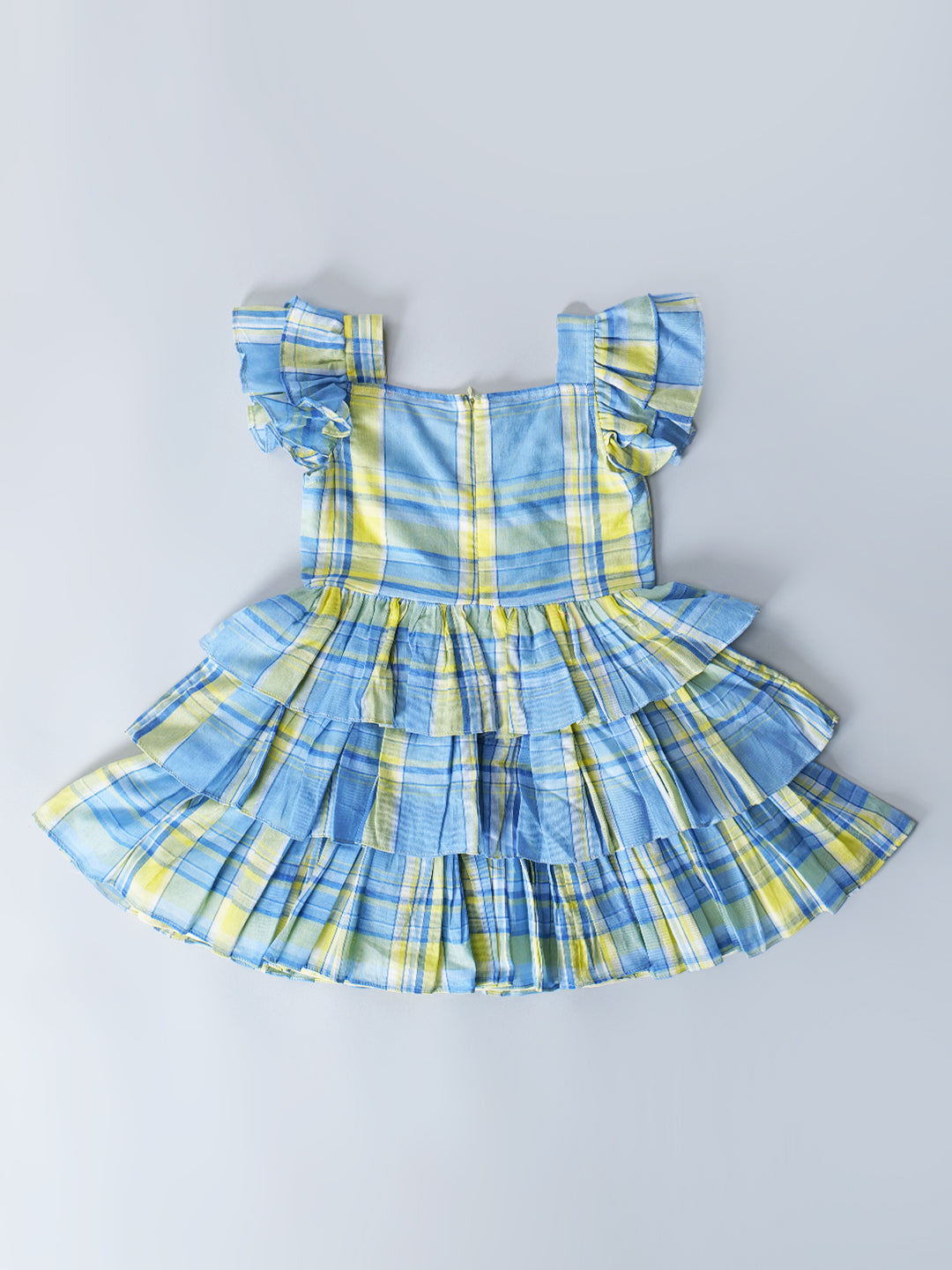 Blue And Yellow Cotton Check Dress (D25017469)