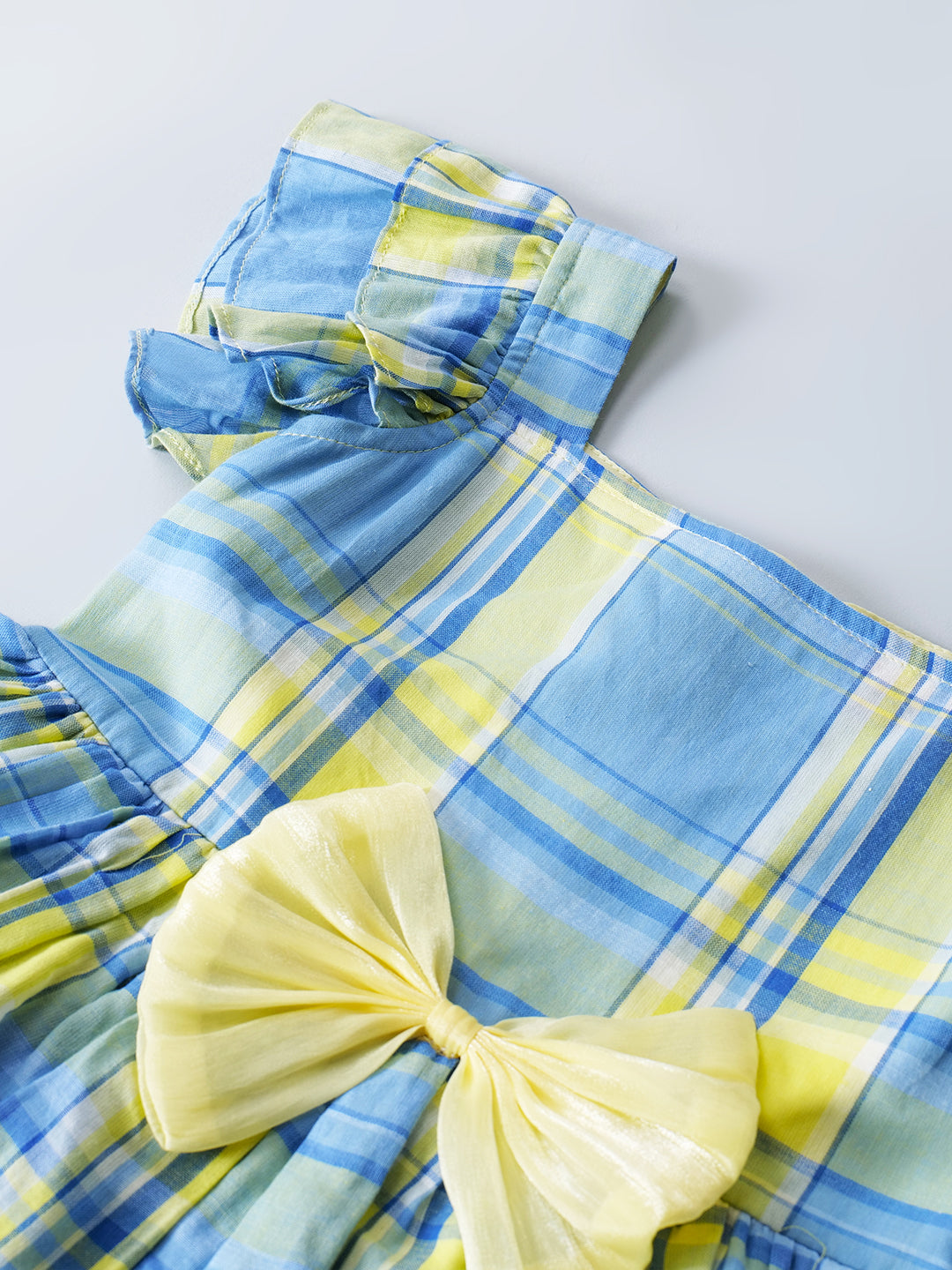 Blue And Yellow Cotton Check Dress (D25017469)