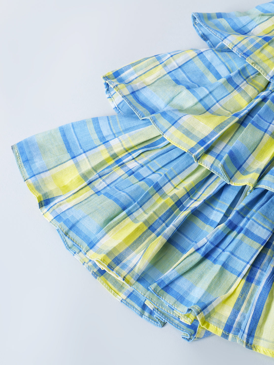 Blue And Yellow Cotton Check Dress (D25017469)