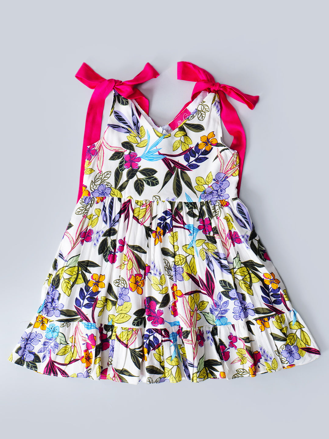Multicolor Cotton Dress With Tie-Up Sleeves (D25017770)