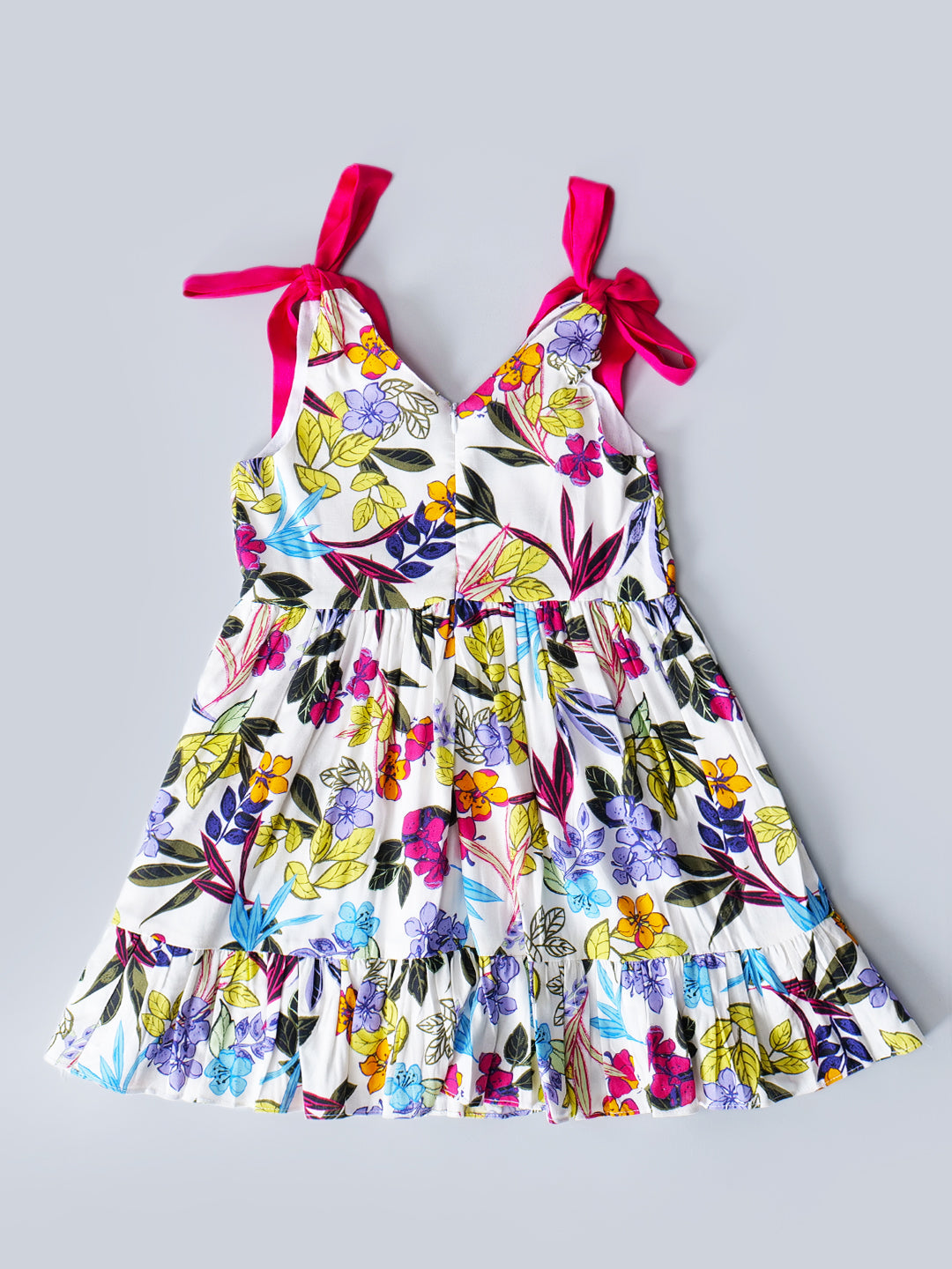 Multicolor Cotton Dress With Tie-Up Sleeves (D25017770)