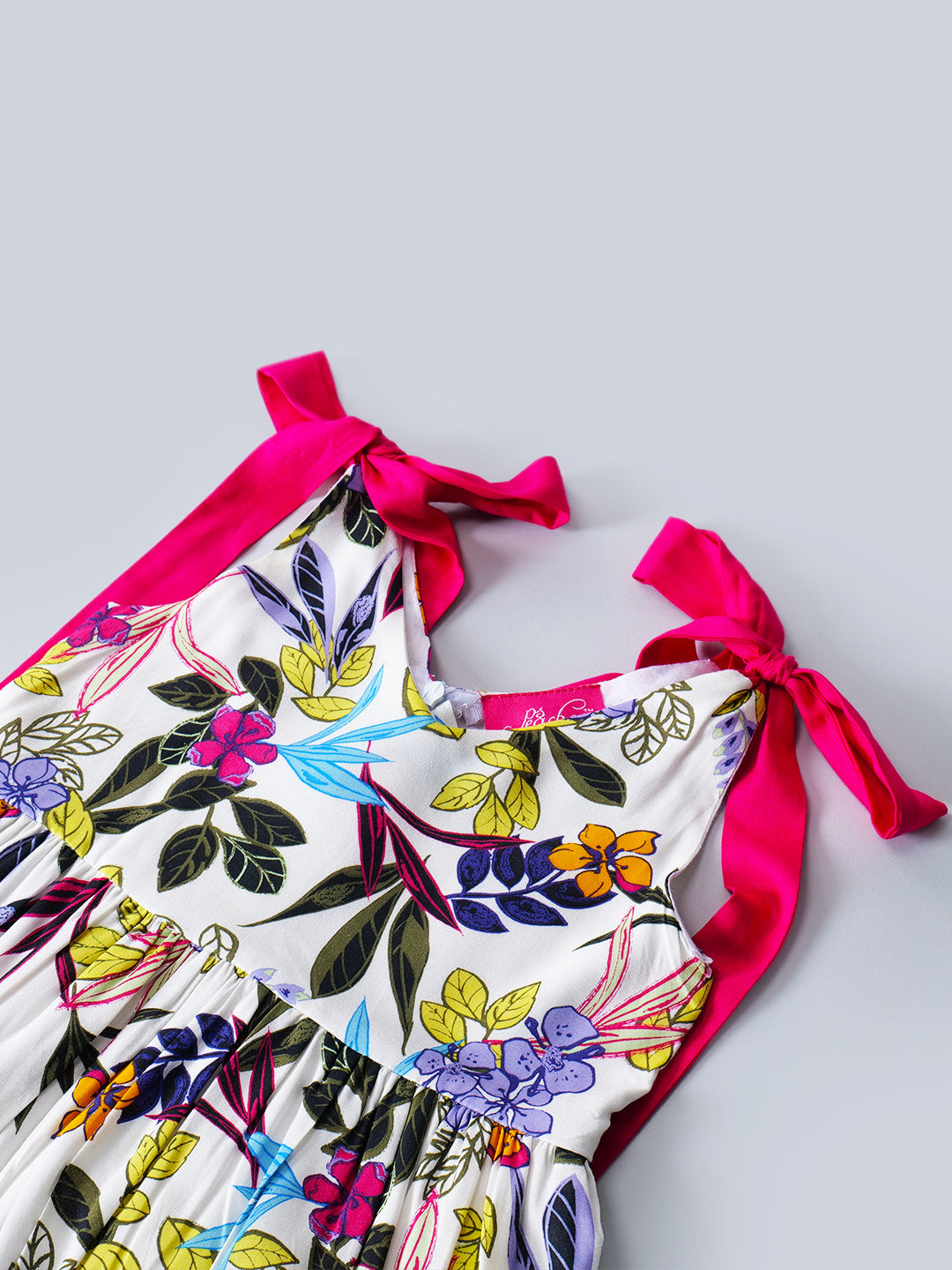 Multicolor Cotton Dress With Tie-Up Sleeves (D25017770)