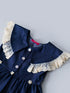 Navy Blue Denim Dress With Ruffle Sleeves (D25018171)