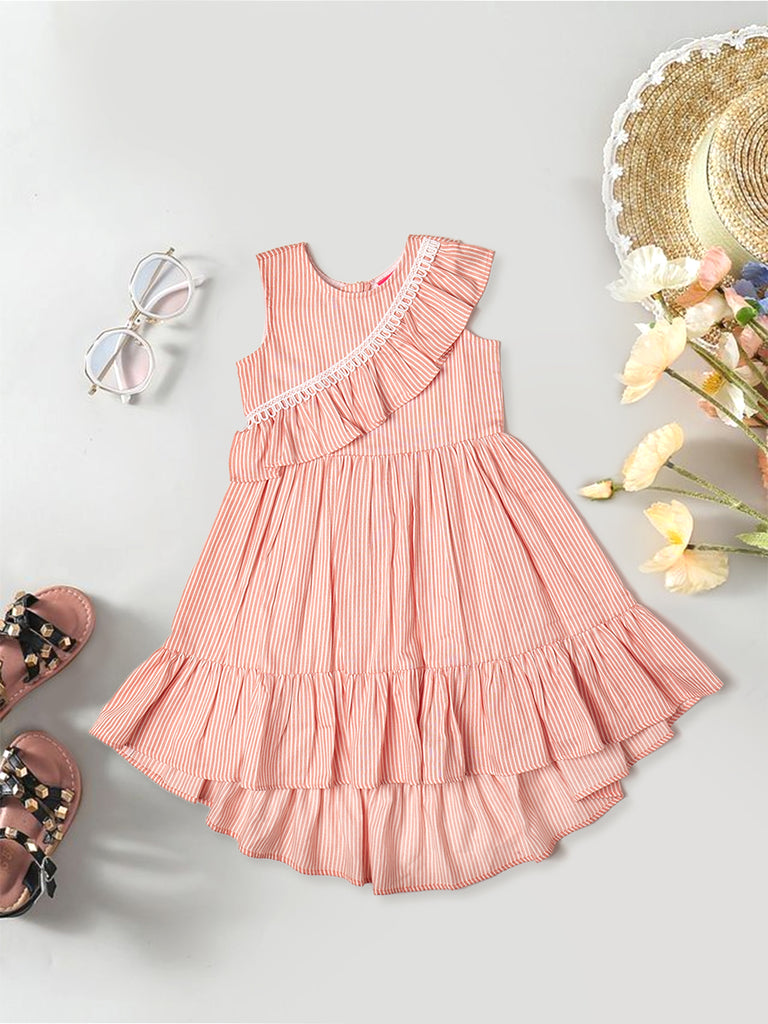 Solid Peach Cotton Dress (D25019881)
