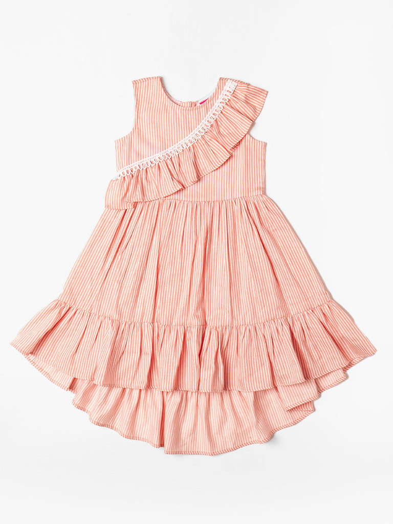 Solid Peach Cotton Dress (D25019881)