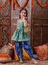 Pspeaches Girls Ethnic Motifs Printed U-Neck Georgette A-Line Kurti With Dhoti Pants (DH-BLUEKOTA)