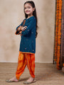 Girls Embroidered Tie-Up Neck Mirror Work A-Line Kurta With Dhoti Pants (DH-BLUEMIRROR)