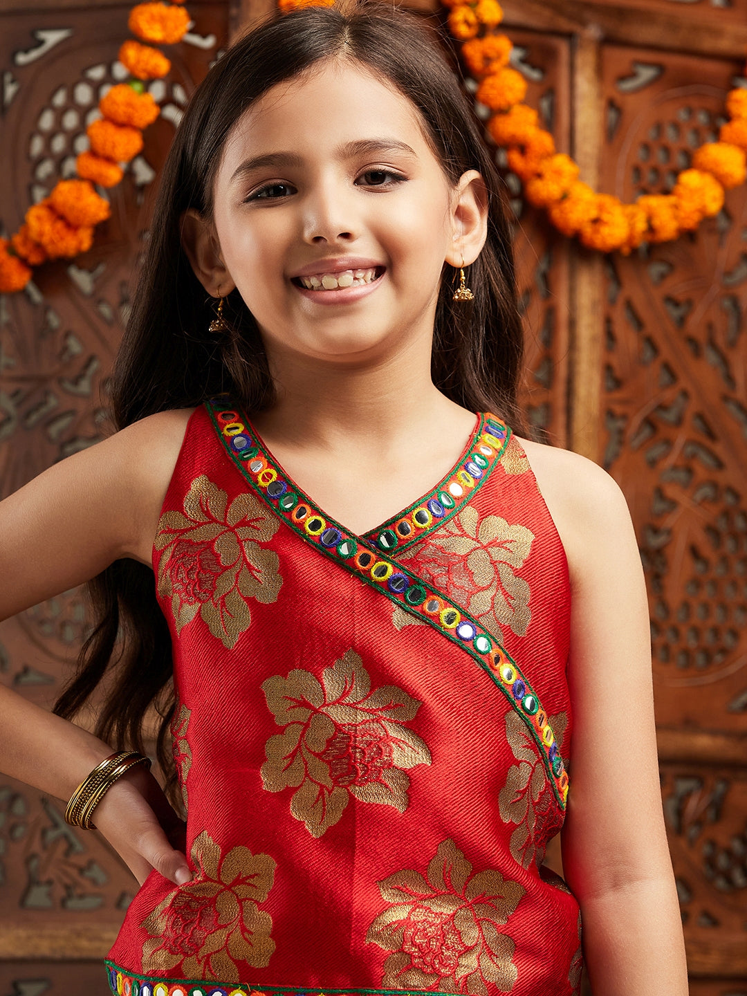 Pspeaches Girls Floral Printed Regular Kurti With Dhoti Pants (DH-GREENFOIL)