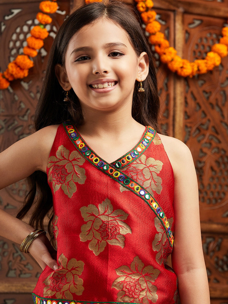 Pspeaches Girls Floral Printed Regular Kurti With Dhoti Pants (DH-GREENFOIL)