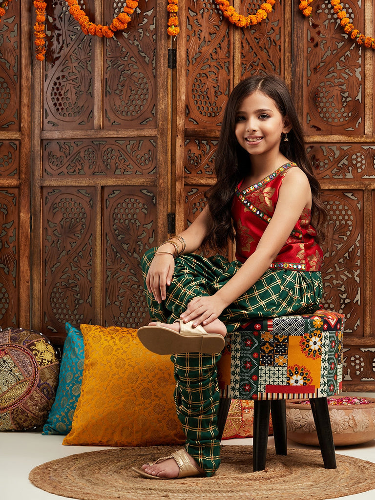 Pspeaches Girls Floral Printed Regular Kurti With Dhoti Pants (DH-GREENFOIL)