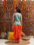 Pspeaches Girls Floral Printed Regular Gotta Patti Kurti With Dhoti Pants (DH-GREENORANGE)