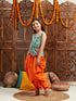 Pspeaches Girls Floral Printed Regular Gotta Patti Kurti With Dhoti Pants (DH-GREENORANGE)
