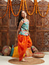 Pspeaches Girls Floral Printed Regular Gotta Patti Kurti With Dhoti Pants (DH-GREENORANGE)