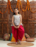 Pspeaches Girls Grey & Red Floral Printed Gotta Patti A-Line Kurti with Dhoti Pants (DH-GREYFLORAL)
