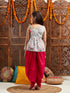 Pspeaches Girls Grey & Red Floral Printed Gotta Patti A-Line Kurti with Dhoti Pants (DH-GREYFLORAL)