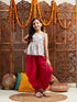 Pspeaches Girls Grey & Red Floral Printed Gotta Patti A-Line Kurti with Dhoti Pants (DH-GREYFLORAL)