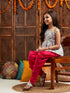 Pspeaches Girls Grey & Red Floral Printed Gotta Patti A-Line Kurti with Dhoti Pants (DH-GREYFLORAL)