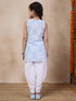 Girls Floral Printed Tie-Up Neck Straight Kurta With Dhoti Pants (DH-GREYWHITE)