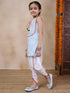 Girls Floral Printed Tie-Up Neck Straight Kurta With Dhoti Pants (DH-GREYWHITE)
