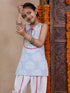 Girls Floral Printed Tie-Up Neck Straight Kurta With Dhoti Pants (DH-GREYWHITE)