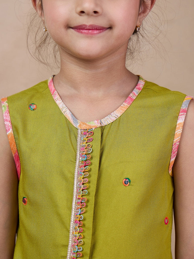 Girls Floral Embroidered Sleeveless A-Line Sequinned Kurti With Dhoti Pants (DH-MULTIDHOTI)