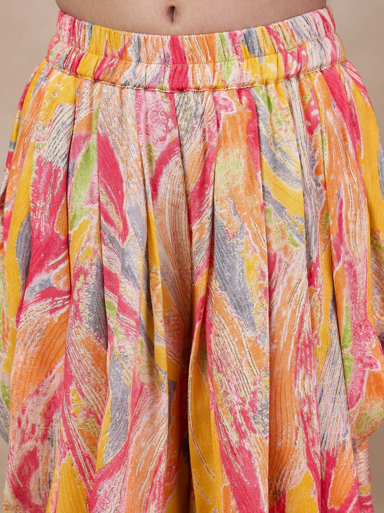 Girls Floral Embroidered Sleeveless A-Line Sequinned Kurti With Dhoti Pants (DH-MULTIDHOTI)